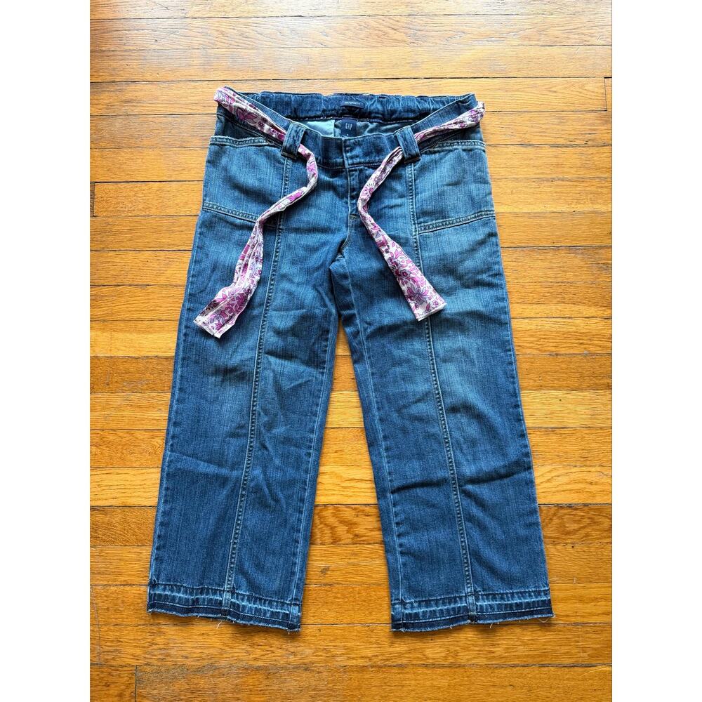GAP Maternity Distressed Wide Leg Jeans w/Fabric Belt sz 4